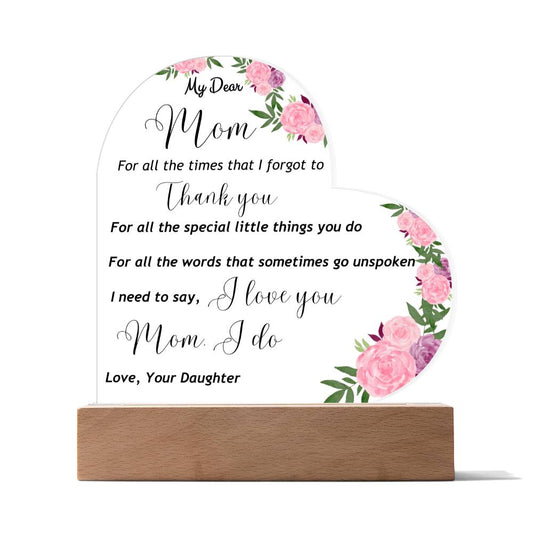 To My Mom |  I  Love You | Mother's Day Gift Heart Acrylic